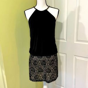 JESSICA SIMPSON Black Halter Blouson Dress with Silver Necklace Detail 6